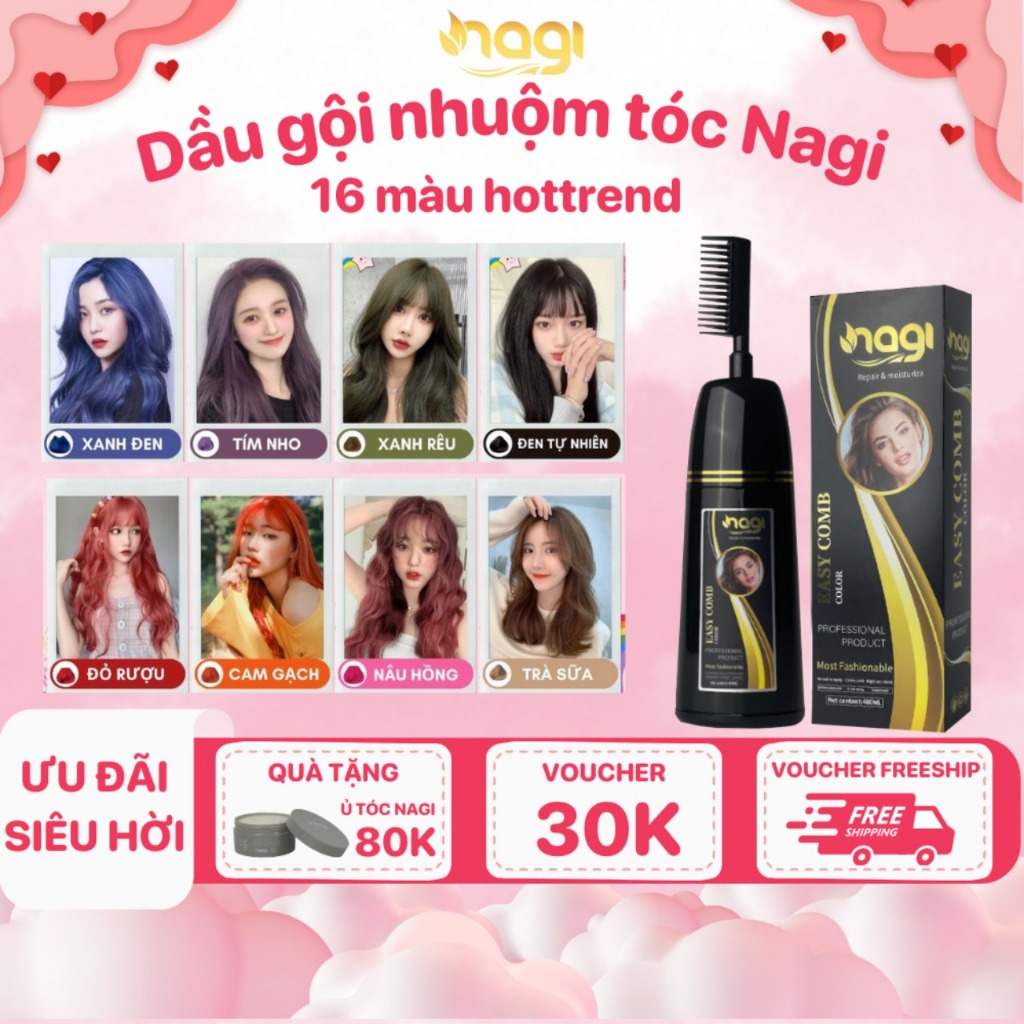 Dầu gội nhuộm tóc Nagi, dầu gội thảo dược chiết xuất từ thiên nhiên không gây khô xơ tóc chai 400ml