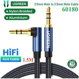 Dây cáp âm thanh 3.5mm ugreen 60179 60180 av112 góc 90 độ,dây bọc dù đầu mạ vàng cao cấp
