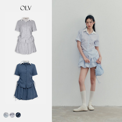 Set OLV áo sơ mi phối chân váy buộc nơ Dagny nhiều màu trẻ trung phù hợp đi chơi đi học