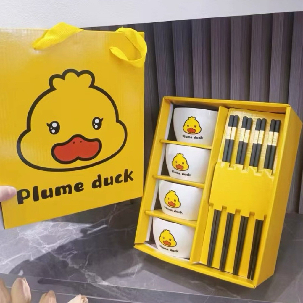 bộ chén sứ 8 món mẫu vịt vàng màu trắng cao cấp