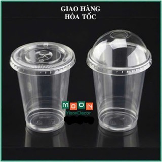  Sỉ 50 Cốc nhựa nắp cầu 400ml 500ml Ly nhựa PET dùng 1 lần nắp phẳng Cốc cứng xám 