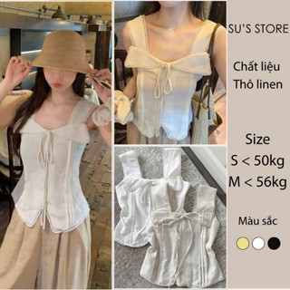 Áo 2 Dây Bản To Phối Viền Ren Chất Đũi Linen Susstore A3098 Thời Trang Nữ