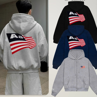 Áo Khoác Hoodie Zip Aastu Thêu Cờ Mỹ Form Rộng Boxy Chất Nỉ Chân Cua Thêu Xù Hình Lá Cờ Cực Xịn Hot Trend
