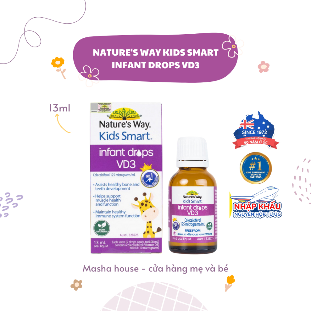 Nature's Way Kids Smart Infant Drops VD3, Hỗ trợ bổ sung Vitamin D3 cho trẻ, Hộp 13ml