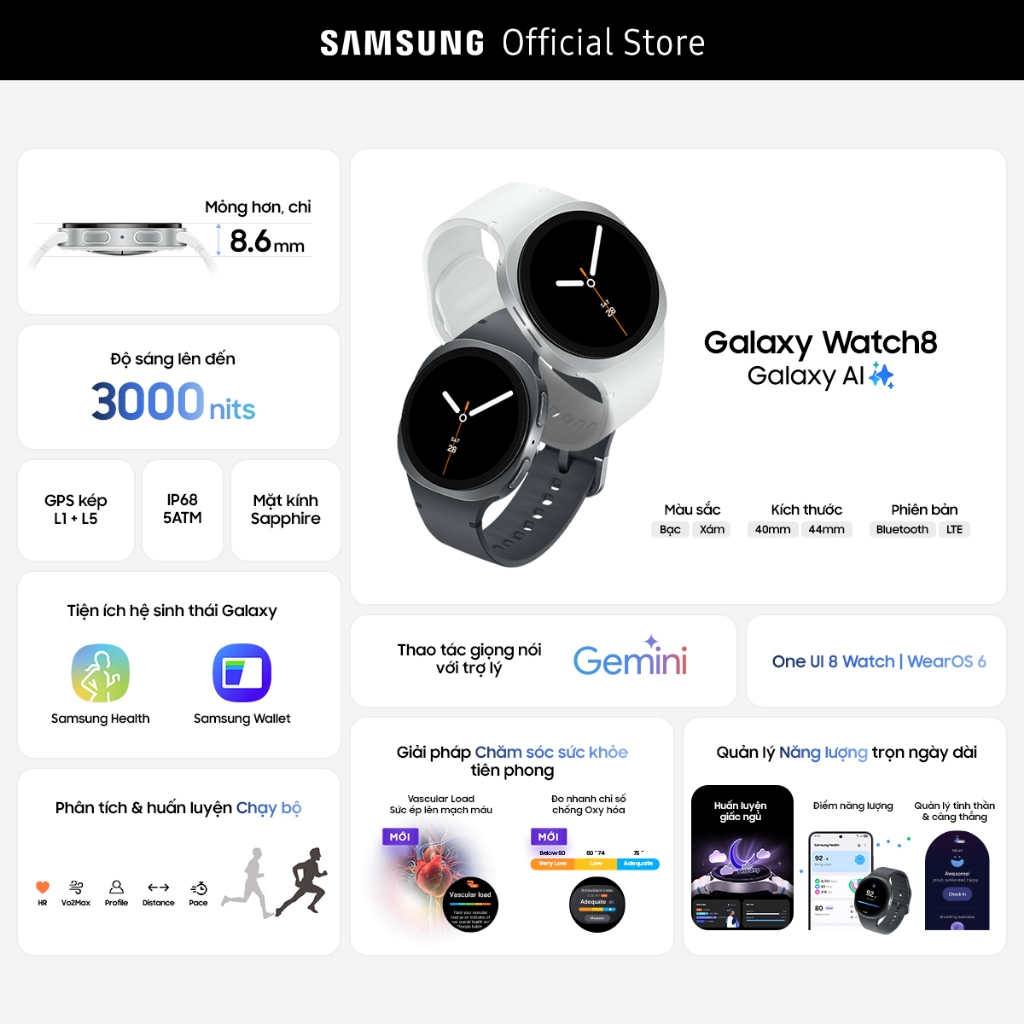 Đồng hồ thông minh Samsung Galaxy Watch8, Galaxy AI | BigBuy360 - bigbuy360.vn