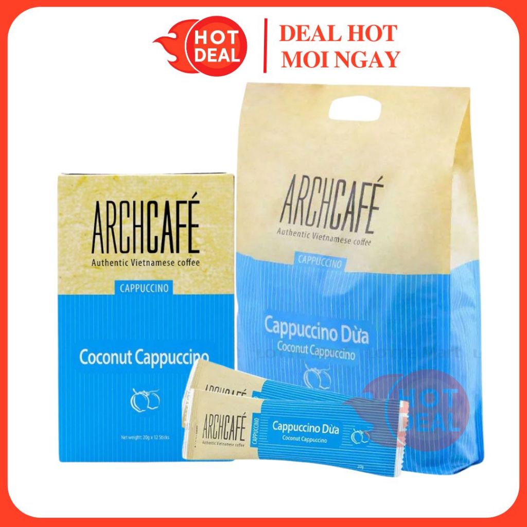 Cà Phê Hòa Tan Archcafe Cappuccino Dừa (Hộp 20Gx12 Gói)