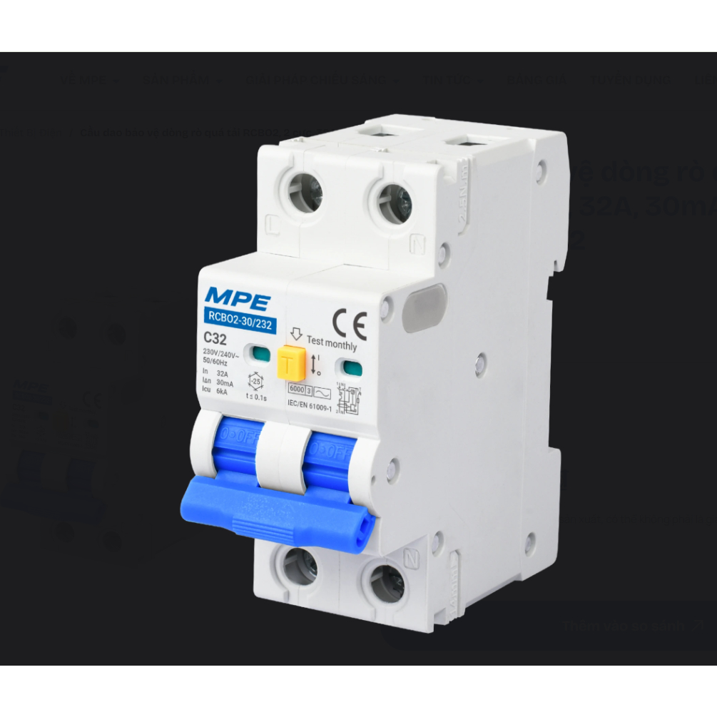 CB Chống giật MPE RCBO2 32A 40A 63A Chính hãng