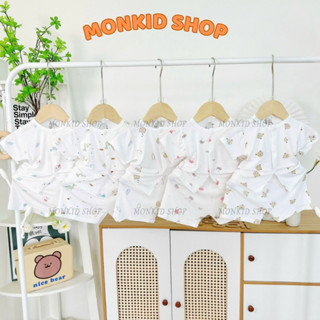   Combo 3 5  Bộ quần áo Cộc Tay Cúc Giữa bảng trắng họa tiết chất thun lạnh petit cho bé sơ sinh 