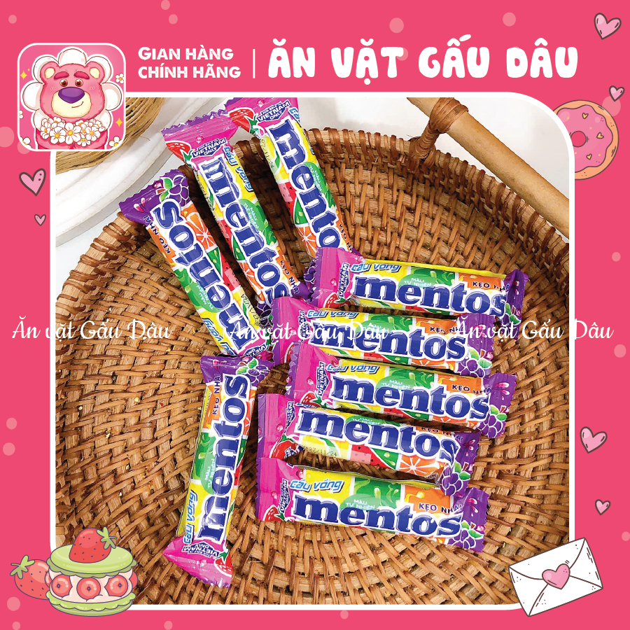 Combo Kẹo Mentos Vị Trái Cây (thỏi 5viên), kẹo nhai trái cây, đồ ăn vặt