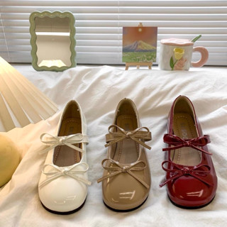 Giày búp bê lolita nữ đế thấp da bóng gắn 2 Nơ thời trang mới