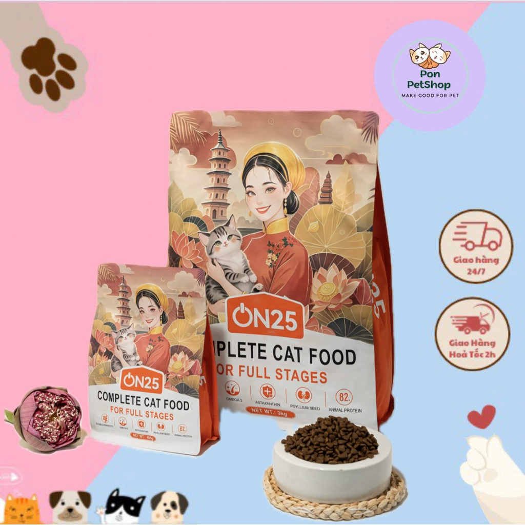 Hạt Cat On25 cho mèo giá rẻ đạm 32% dành cho mèo mọi lứa tuổi mèo kén ăn
