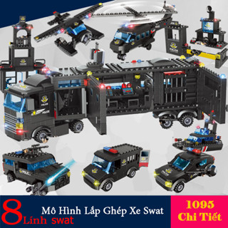   1095 Chi Tiết - 25 Tạo Hình  Bộ Đồ Chơi Xếp Hình Xe Oto Cảnh Sát Swat Lắp Ghép Xe Police Swat Trực thăng Máy Bay 