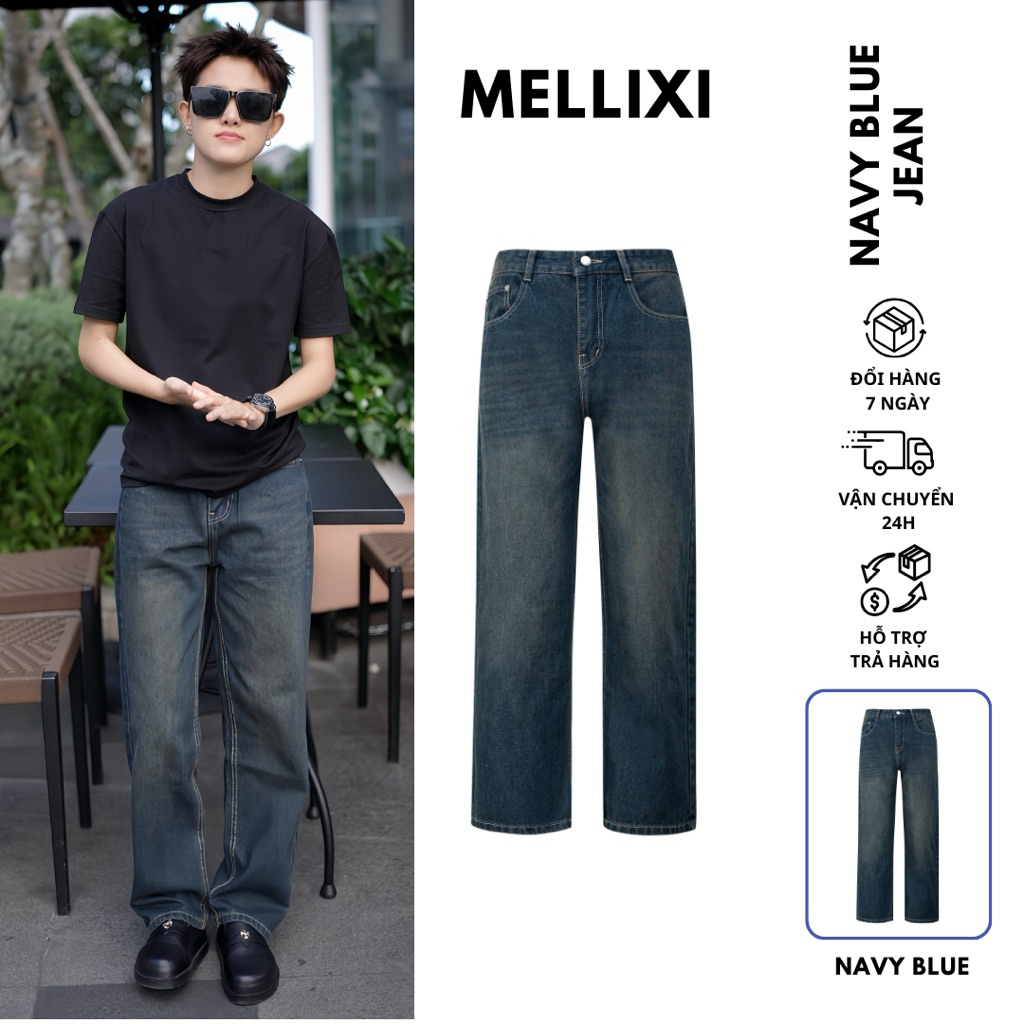 Quần jean nam ống suông rộng M06, quần bò nam đen xám dáng baggy vải demin phong cách hàn quốc MELLI
