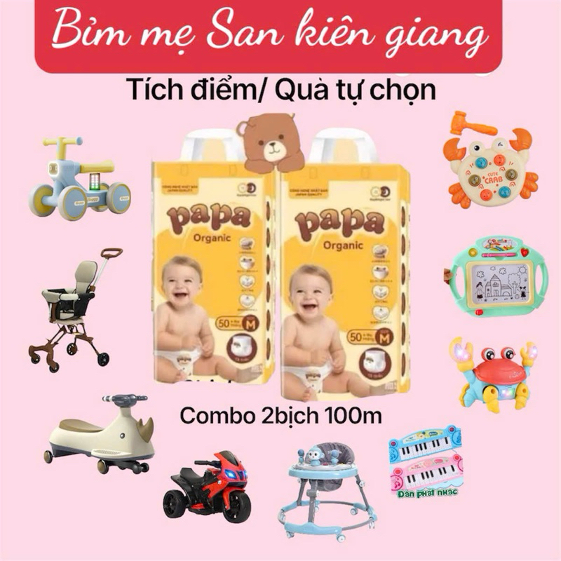 (TẶNG QUÀ) 100m bỉm tã quần PAPA ORGANIC mỏng nhẹ đủ size cho bé M-6XL