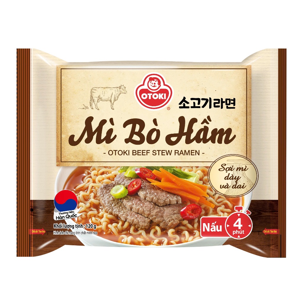 Cập nhật bao bì mới OTOKI - Mì bò hầm Ottogi 120g