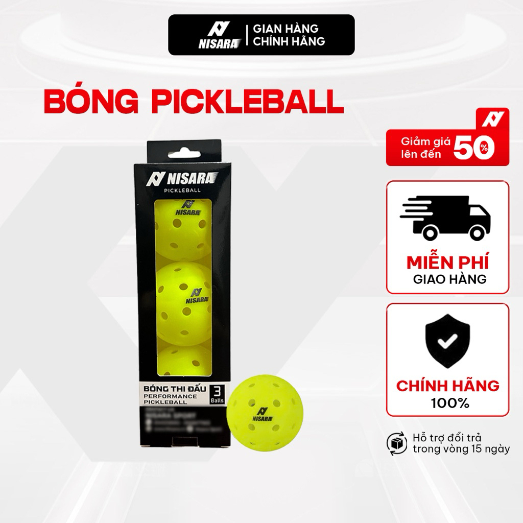 Bóng Thi Đấu Pickleball Chính Hãng Nisara Tiêu Chuẩn 40 lỗ Với Dường kính 74mm.