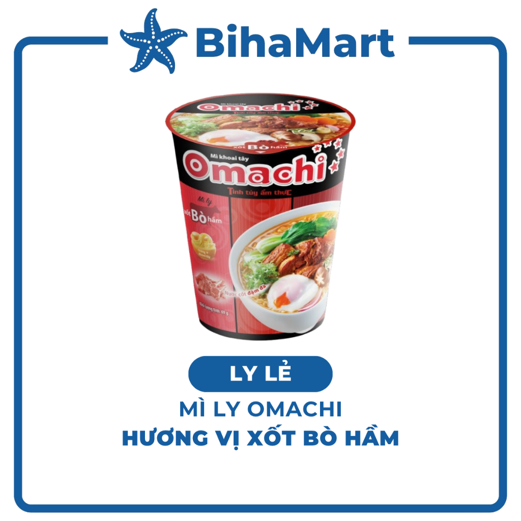 [LY LẺ] -  MASAN - Mì ly Omachi (KHÔNG THỊT) vị Xốt Bò Hầm/ Sốt Bò Hầm 70g/ly - Mì ly dinh dưỡng kho