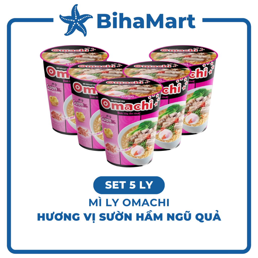 [SET 5 LY] -  MASAN - Mì ly Omachi (KHÔNG THỊT) vị Sườn Hầm Ngũ Quả (72g/ly)  - Mì ly dinh dưỡng kho