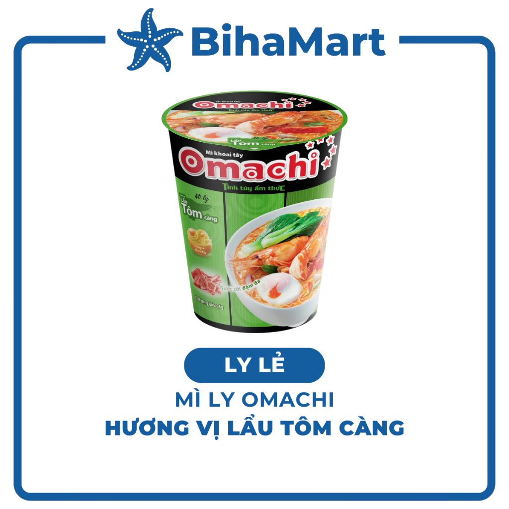 [LY LẺ] -  MASAN - Mì ly Omachi (KHÔNG THỊT) vị Tôm Chua Cay (66g/ly) - Mì ly dinh dưỡng khoai tây O