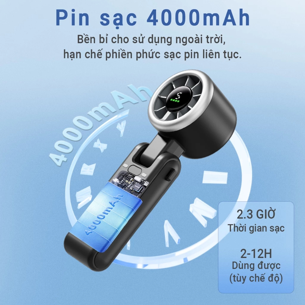 ⚡Quạt cầm tay⚡5 cấp độ có thể điều chỉnh siêu năng lượng gió quạt tích điện mini Ba màu quạt mini | BigBuy360 - bigbuy360.vn