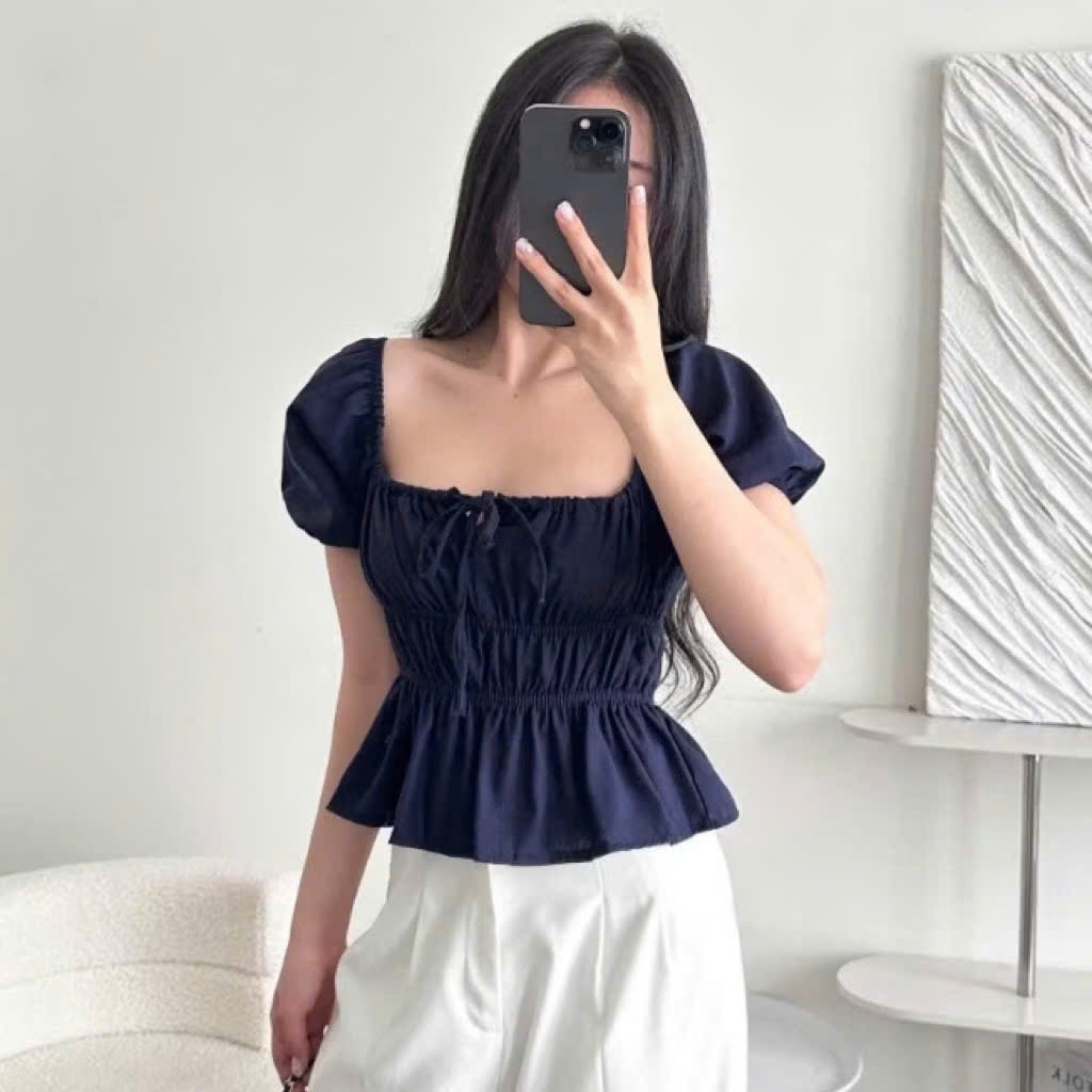 Áo babydoll linen kiểu xinh tay phồng tiểu thư công chúa bo thân nơ coquette ngực xinh xắn- Gucar | BigBuy360 - bigbuy360.vn