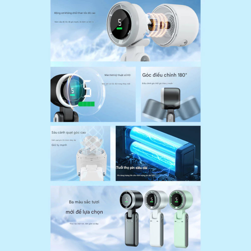 ⚡Quạt cầm tay⚡5 cấp độ có thể điều chỉnh siêu năng lượng gió quạt tích điện mini Ba màu quạt mini | BigBuy360 - bigbuy360.vn