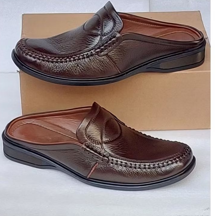 giày  sục nam da bò xịn đế cao su có may xuyên đế