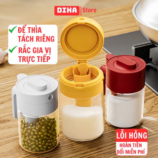 Hộp đựng gia vị, lọ đựng gia vị thủy tinh, hũ đựng gia vị khô tách riêng thìa, nắp có lỗ rắc gia vị và chốt khóa