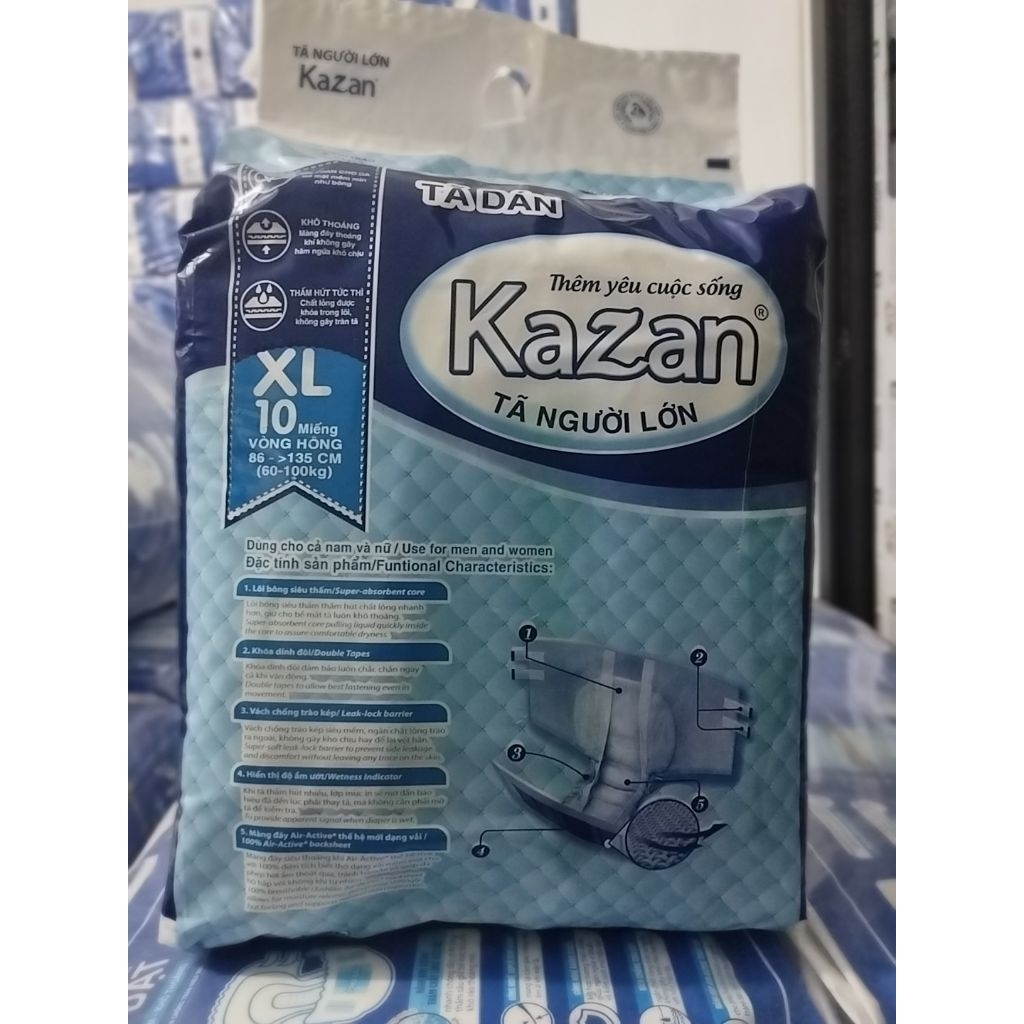 Tã Dán KAZAN người già 20 miếng size L, XL dưới 100kg bỉm siêu thấm hút chống tràn, xô tả vón cục