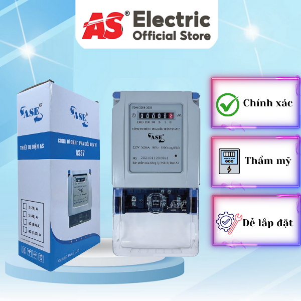 [ASE] Công tơ điện, Đồng Hồ điện, Công tơ điện 1 pha, Công tơ cơ điện tử, Công tơ kiểu điện tử AS37