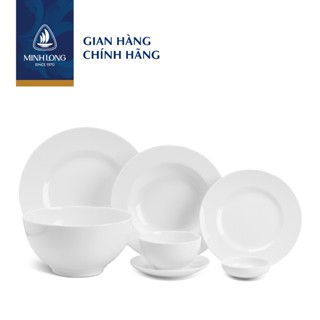 Bộ Chén Dĩa Sứ Cao Cấp Minh Long 6 người 25 Sản Phẩm - Camellia - Trắng