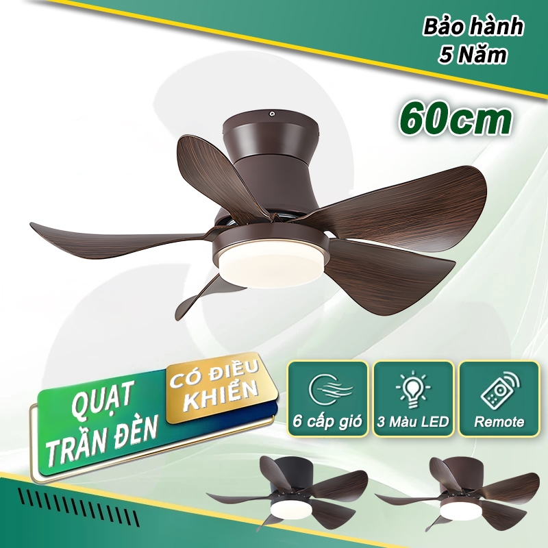 GOGEOUS Quạt trần phong khách retro có đèn LED 3 màu cho phòng ngủ có điều khiển từ xa 6 cấp độ gió