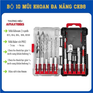  Bộ mũi khoan đa năng 10 món Amaxtools CBK8 kích thước 3-10mm chuôi lục giác 1 4 inch Mũi bắn vít PH2 đầu chuyển bulong 