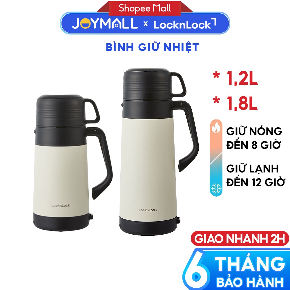 Bình giữ nhiệt LocknLock cỡ đại Ngà LHC1484 1,2L LHC1485 1,8L, Hàng chính hãng có quai xách, nắp làm