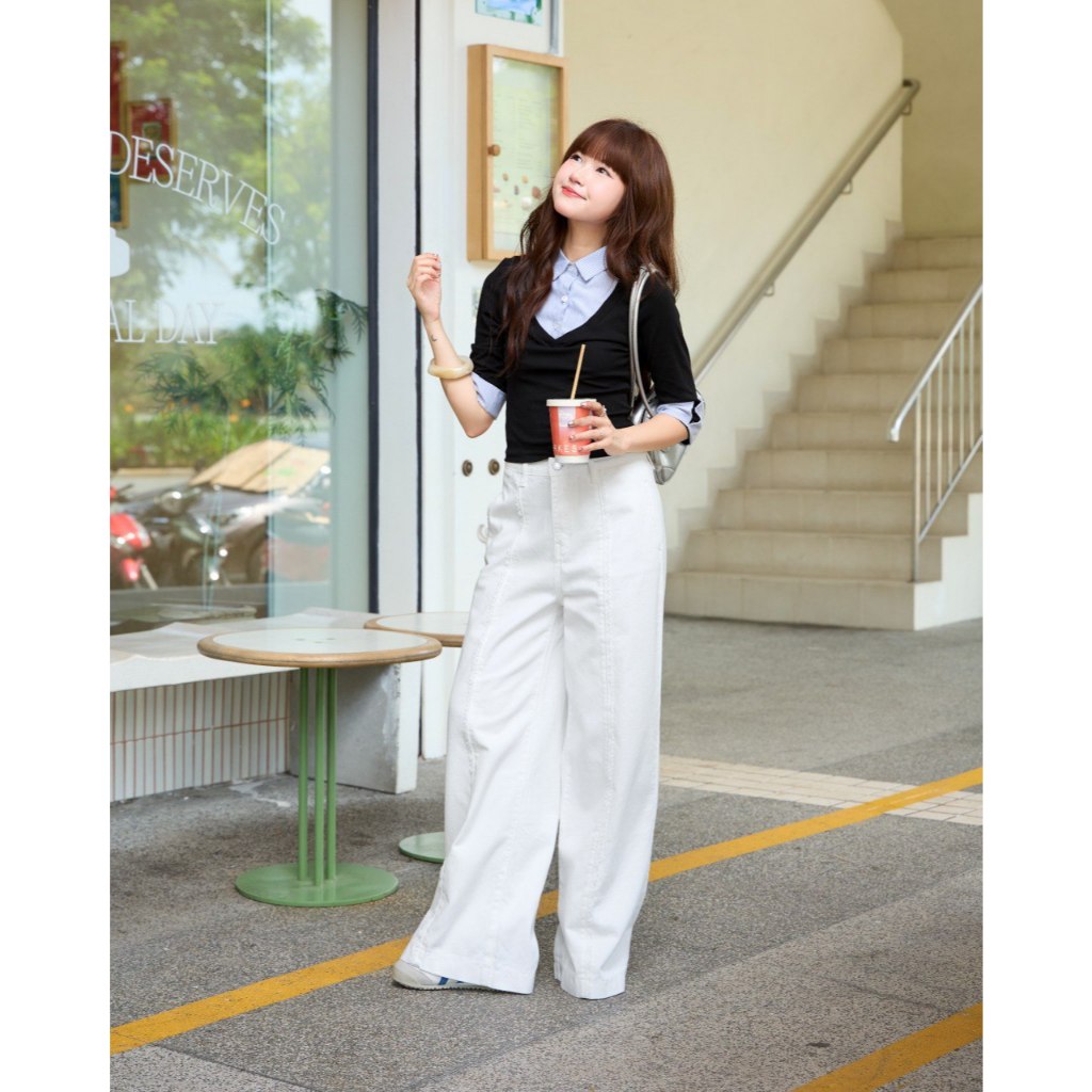 Áo sơ mi nữ phối layer cổ vest tay dài THE C.I.U, áo kiểu sơ mi dáng rộng tay suông chất liệu mềm sang trọng – Donna Top