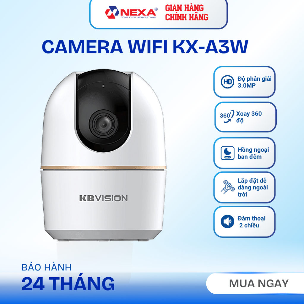 [Tặng thẻ nhớ] Camera Wifi Thông Minh KBVISION KX-A3W Xoay 360 Độ, 3MP, Đàm Thoại 2 Chiều, Chính Hãn