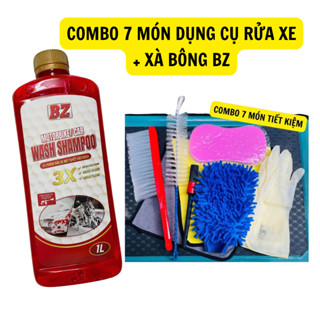 SGN5 COMBO 8, XÀ BÔNG RỬA XE BỌT TUYẾT BZ, Đậm Đặc,Sạch Sáng Bóng + 7 Món Dụng Cụ Rửa Xe