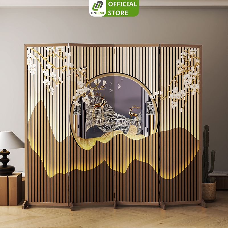 Bình phong vách ngăn phòng in họa tiết chất liệu canvas khung gỗ tự nhiên thương hiệu UNLIMI - GP392