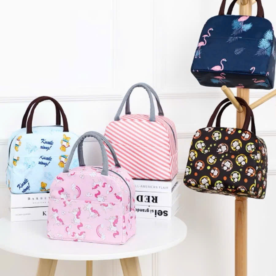 Túi đựng cơm giỏ xách đựng đồ ăn mang đi văn phòng có lớp bạc giữa nhiệt hoạt tiết dễ thương