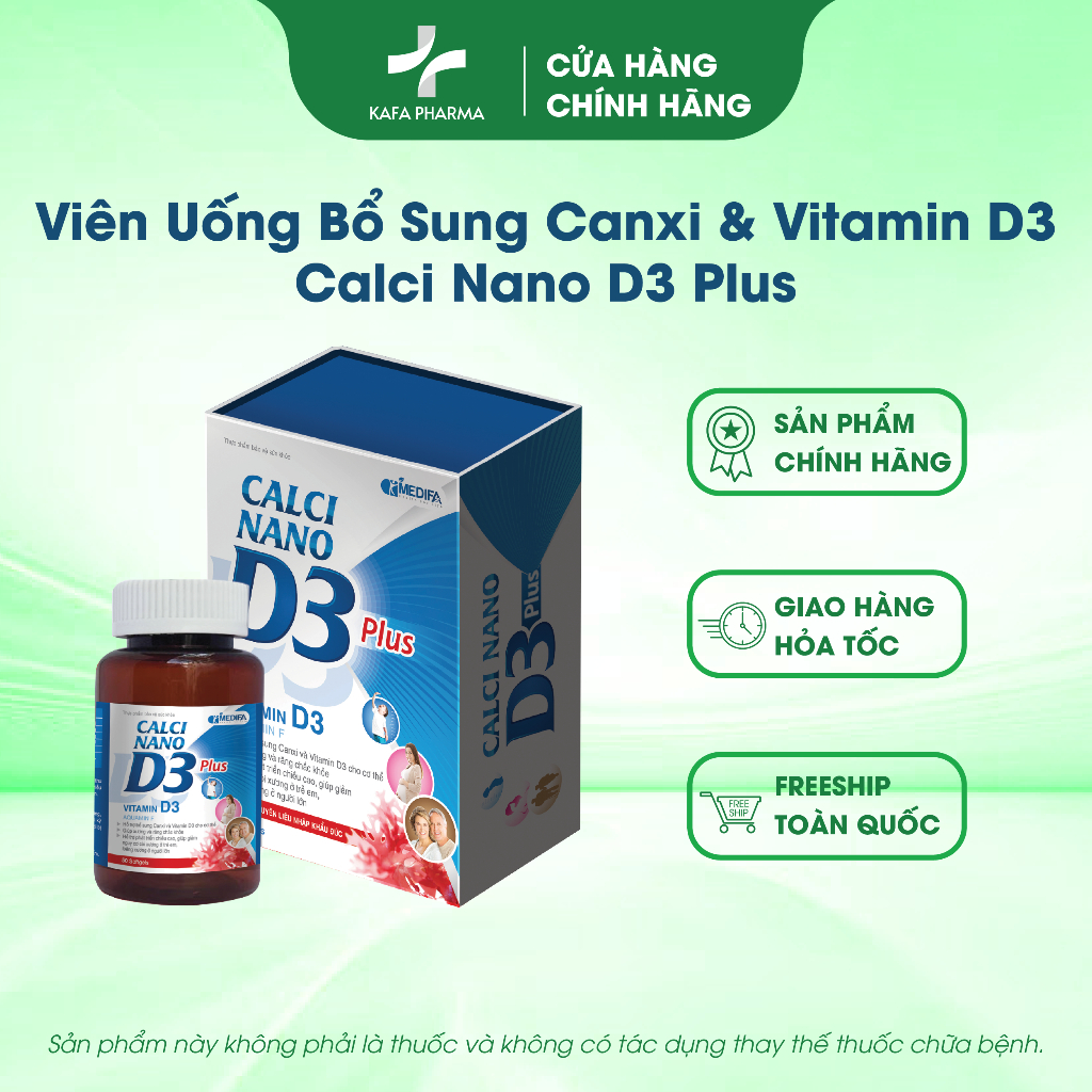 Viên uống bổ sung Canxi phòng ngừa loãng xương Calci nano D3 plus + D3 (Hộp 50 viên)