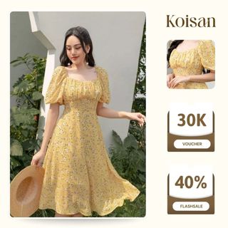 Váy hoa nhí vintage KOISAN chất liệu chiffon mềm mại dáng dài thiết kế tay phồng nữ tính 21056689