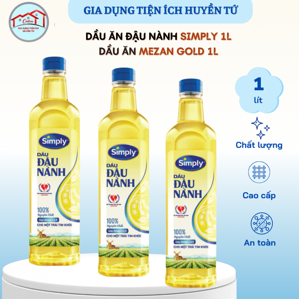 Dầu Ăn Đậu Nành Simply 1L / Mezan Gold 1L – Dầu Đậu Nành Tinh Lọc Cao Cấp, An Toàn Cho Gia Đình