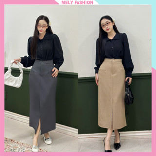 Chân váy suông dài 85cm Mely Fashion xẻ trước cạp cao tôn dáng giấu bụng phong cách trẻ trung năng động có bigsize CV113