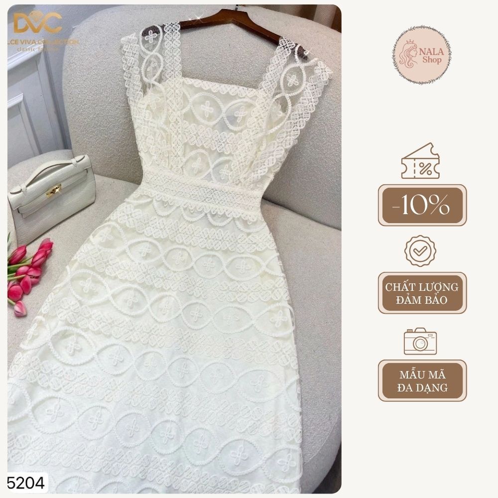 Váy đầm ren tiểu thư thiết kế dáng chữ A dài, cổ vuông sang xịn V5204