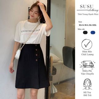 Chân Váy Chữ A Susu clothing Phối Cúc Dài Tới Gối Trẻ Trung Chân Váy Công Sở Nữ 4cúc vàng