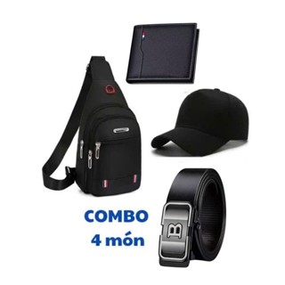 Combo Túi đeo chéo nam Vải Canvas 1618, Thắt lưng da Nam tặng ví Da nam V20 - Mũ lưỡi trai Nam