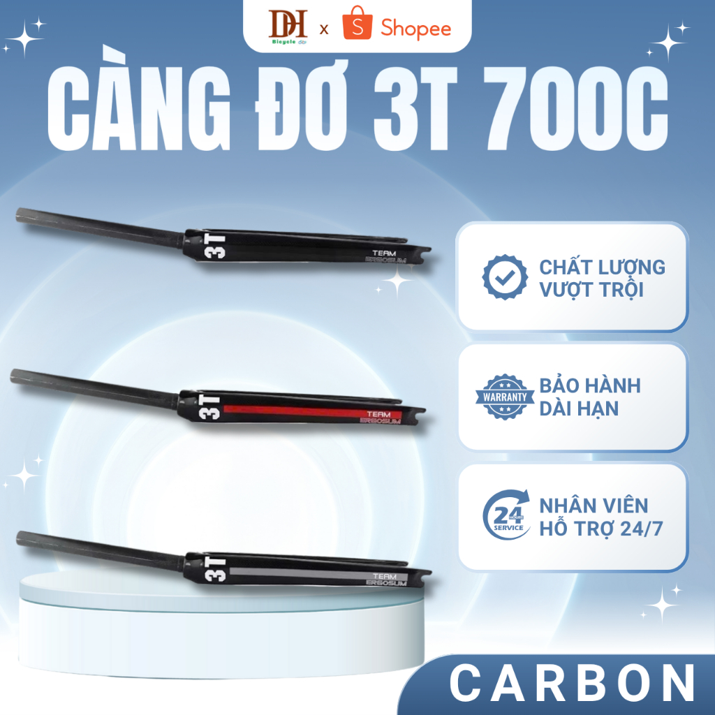 Càng đơ carbon 3T 700C, phuộc đơ trước xe đạp cao cấp phù hợp độ xe đạp thể thao, road bike, touring