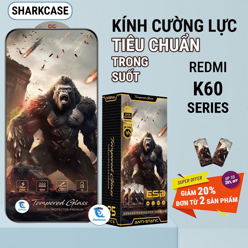 Kính cường lực Redmi K60, K60 Ultra, K60 Pro 5G cao cấp full màn trong suốt bảo vệ màn hình dt shark