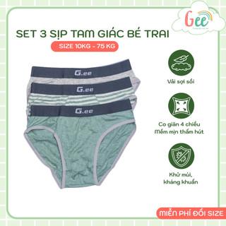  Sịp TAM GIÁC 3 MÀU bé trai Gee set 3 quần sịp 10-75kg vải sợi sồi mềm mịn mát co giãn thấm hút kháng khuẩn khử mùi 
