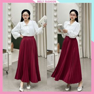 Chân váy xếp ly nhỏ Mely Fashion dáng dài xòe cạp cao tôn dáng che bụng chất chéo Hàn cao cấp bigsize có nhiều màu CV112